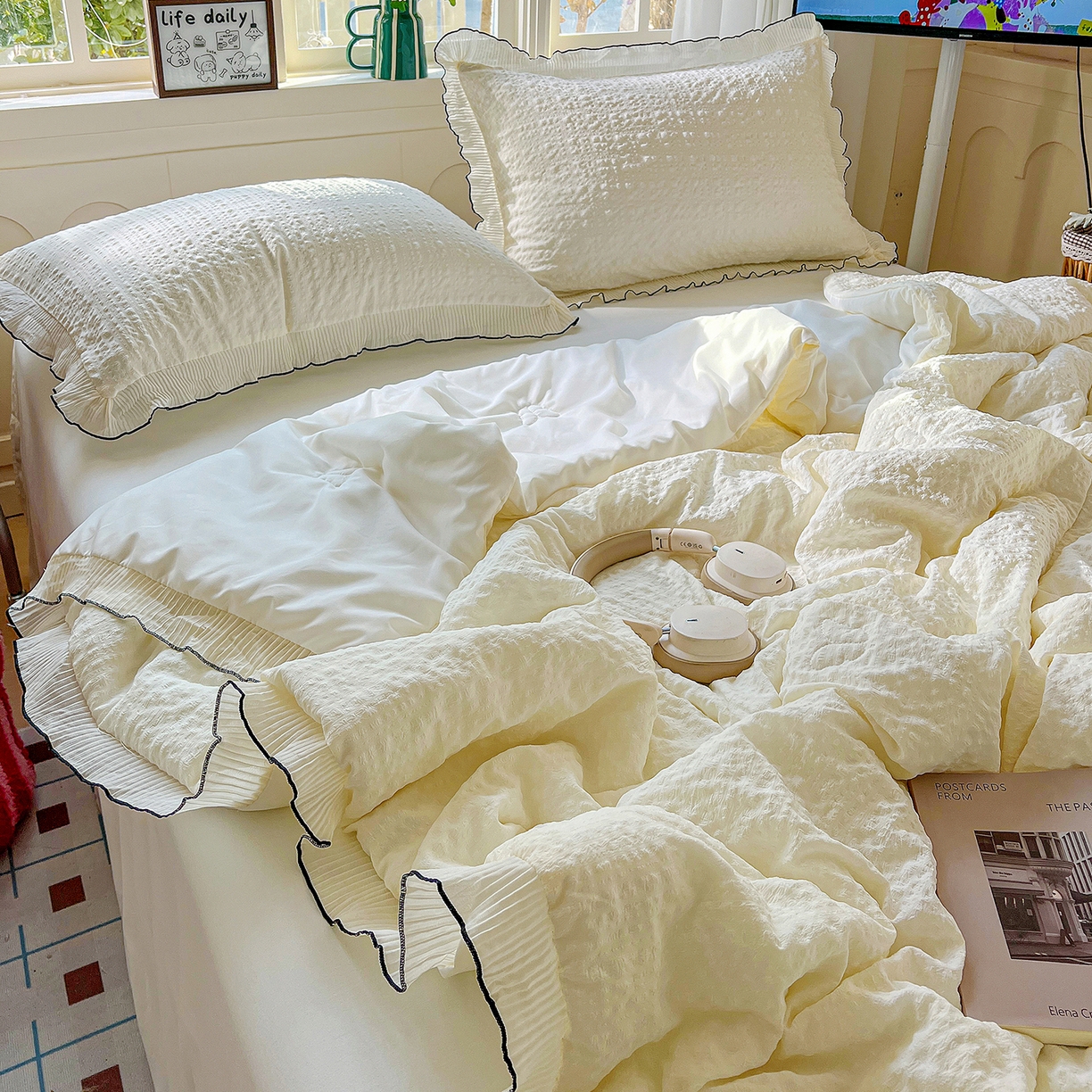 91家纺网 家纺一手货源 找家纺 寐居家纺 2026新款A类韩式提花泡芙夏被夏凉被空调被 米柔泡芙