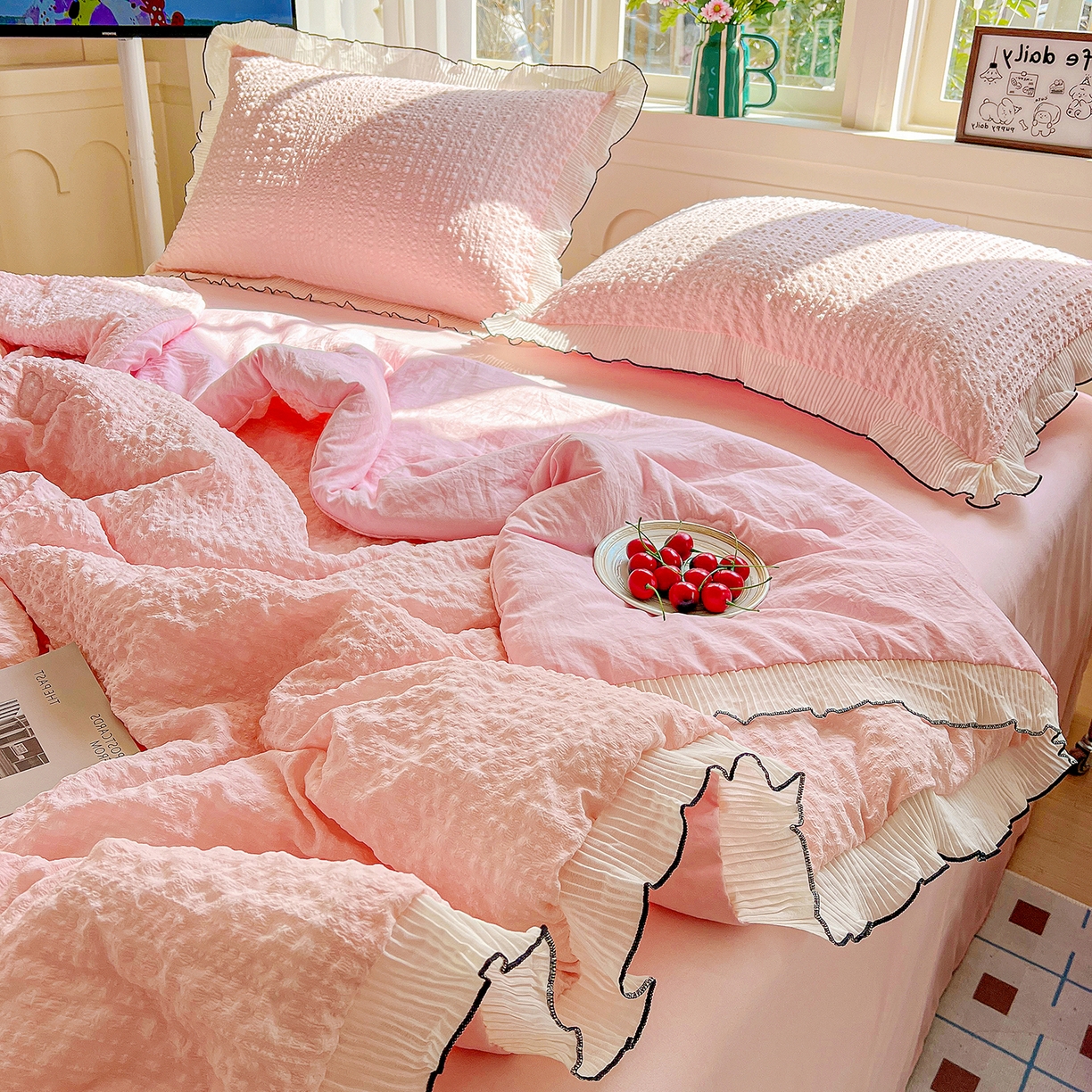 91家纺网 家纺一手货源 找家纺 寐居家纺 2026新款A类韩式提花泡芙夏被夏凉被空调被 桃桃泡芙