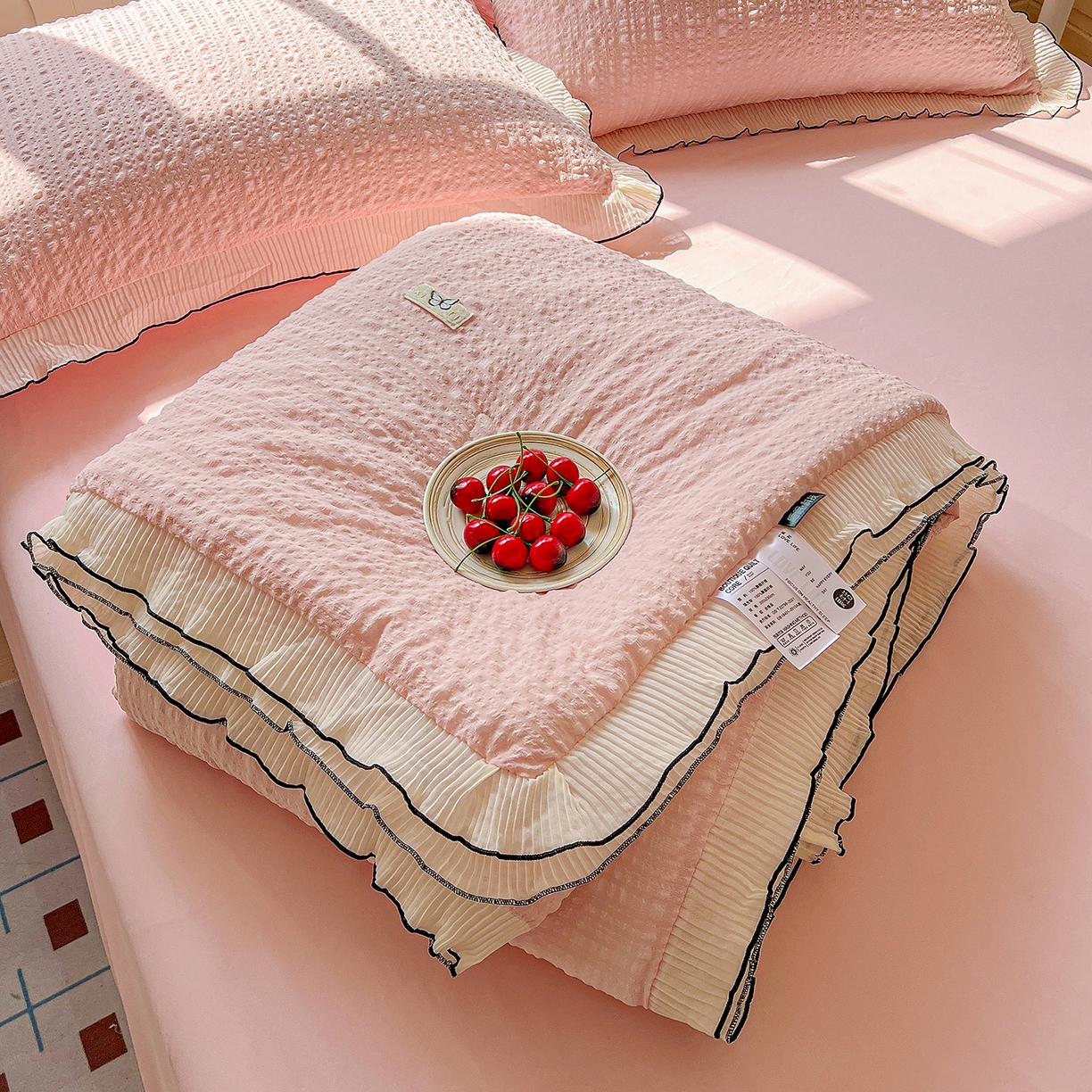 91家纺网 家纺一手货源 找家纺 寐居家纺 2026新款A类韩式提花泡芙夏被夏凉被空调被 桃桃泡芙