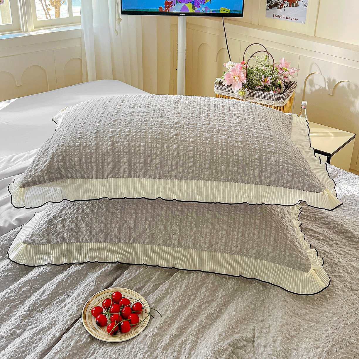 91家纺网 家纺一手货源 找家纺 寐居家纺 2026新款A类韩式提花泡芙夏被夏凉被空调被 雾灰泡芙