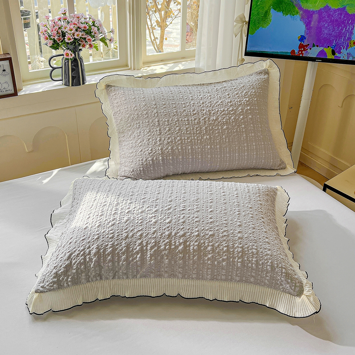 91家纺网 家纺一手货源 找家纺 寐居家纺 2026新款A类韩式提花泡芙夏被夏凉被空调被 雾灰泡芙