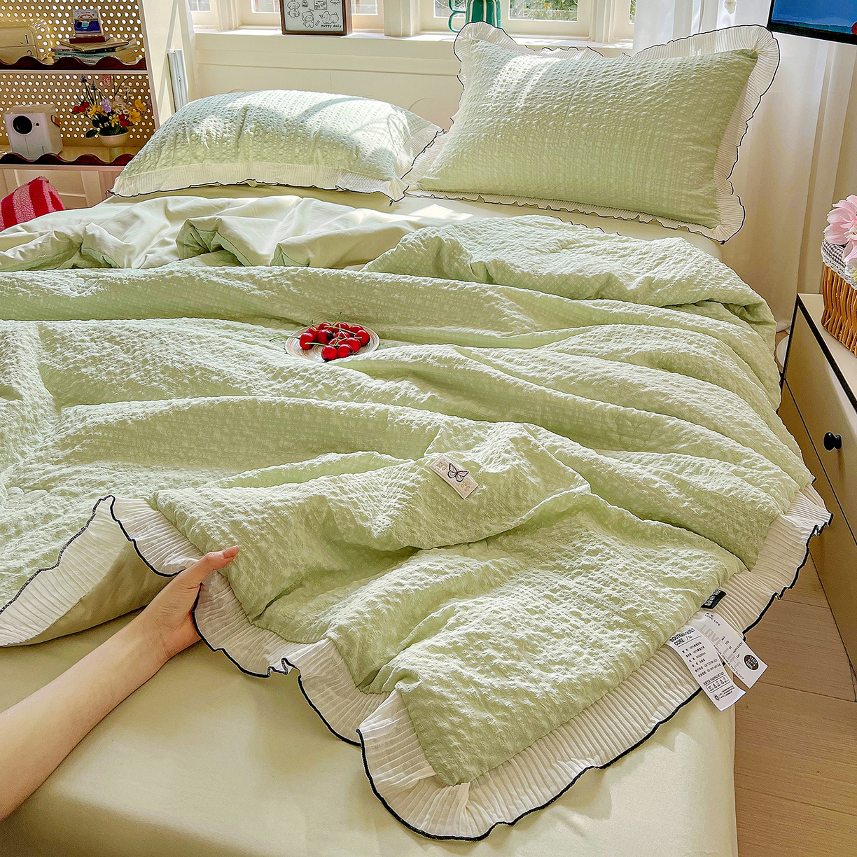 寐居家纺 2026新款A类韩式提花泡芙夏被夏凉被空调被 芽绿泡芙