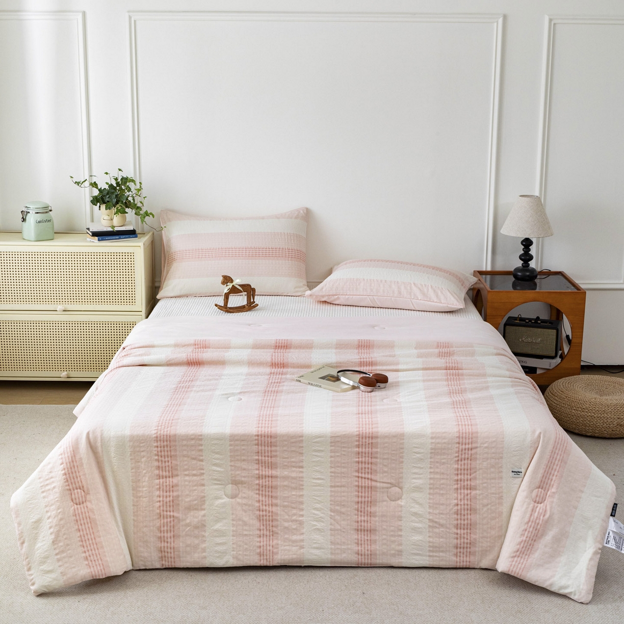 91家纺网 家纺一手货源 找家纺 寐居家纺 2026新款柔软素织提花夏被夏凉被空调被 素织·浅粉