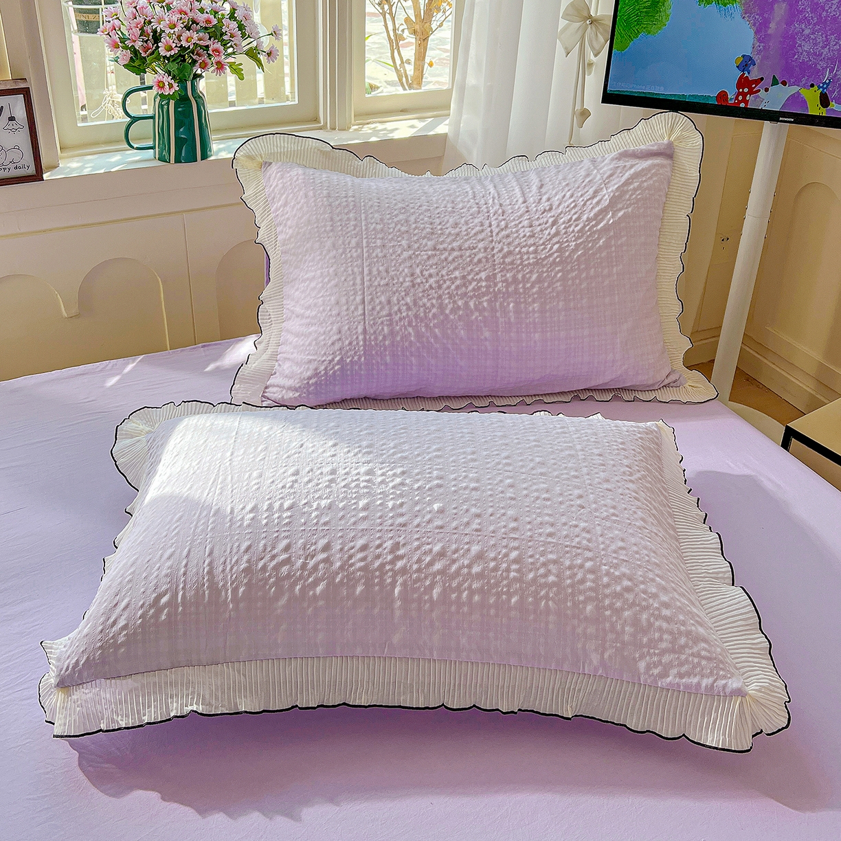 91家纺网 家纺一手货源 找家纺 寐居家纺 2026新款A类韩式提花泡芙夏被夏凉被空调被 紫雾泡芙