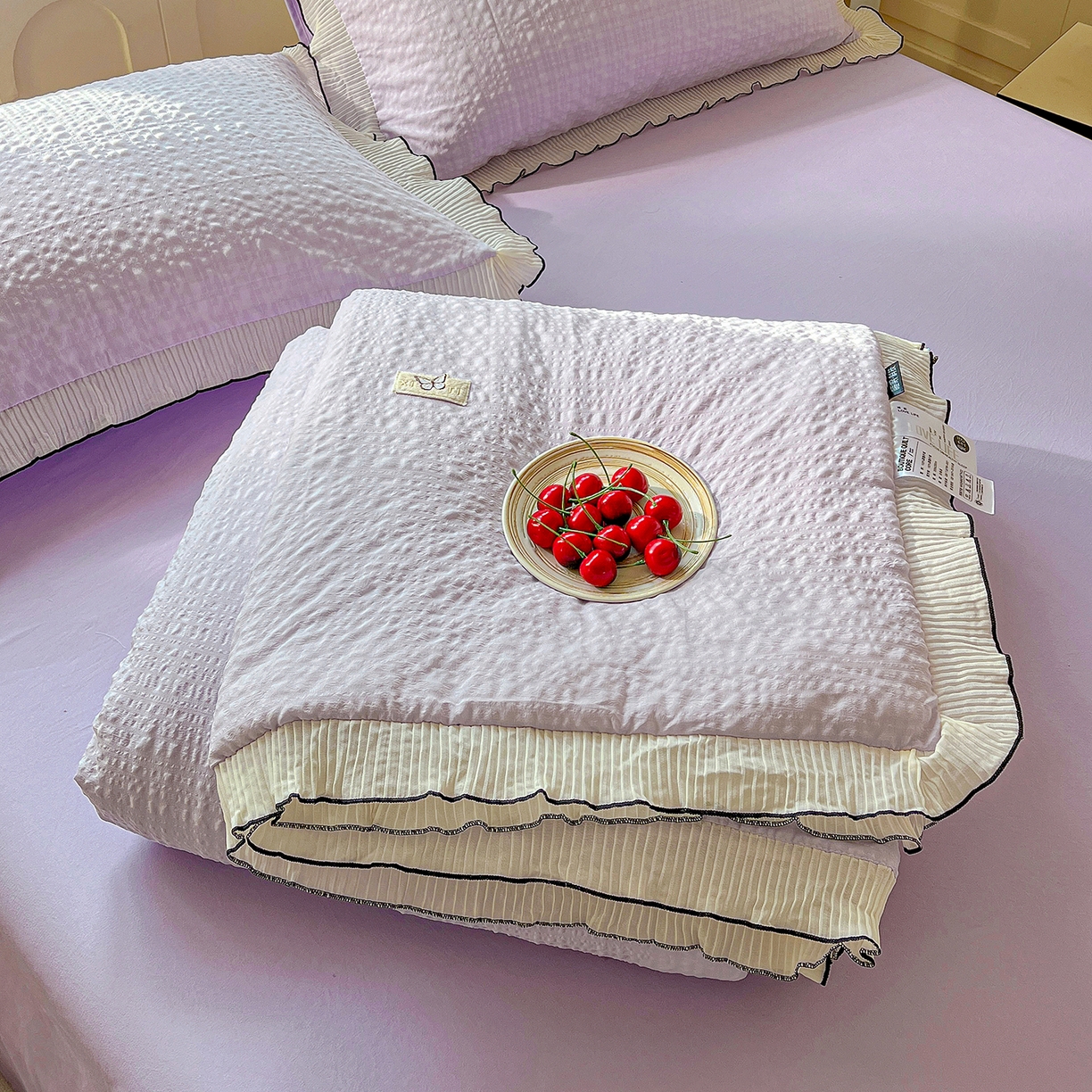 91家纺网 家纺一手货源 找家纺 寐居家纺 2026新款A类韩式提花泡芙夏被夏凉被空调被 紫雾泡芙