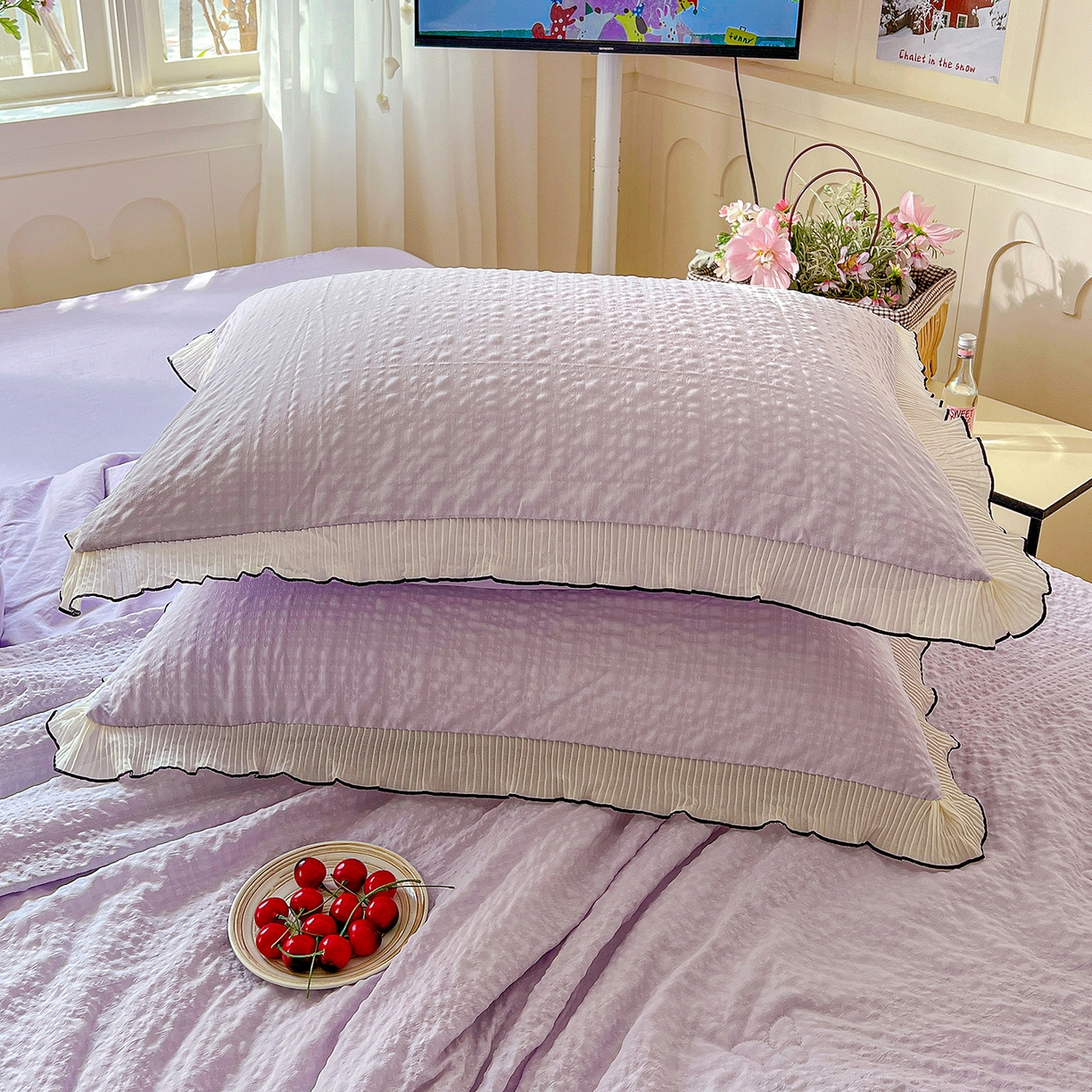 91家纺网 家纺一手货源 找家纺 寐居家纺 2026新款A类韩式提花泡芙夏被夏凉被空调被 紫雾泡芙