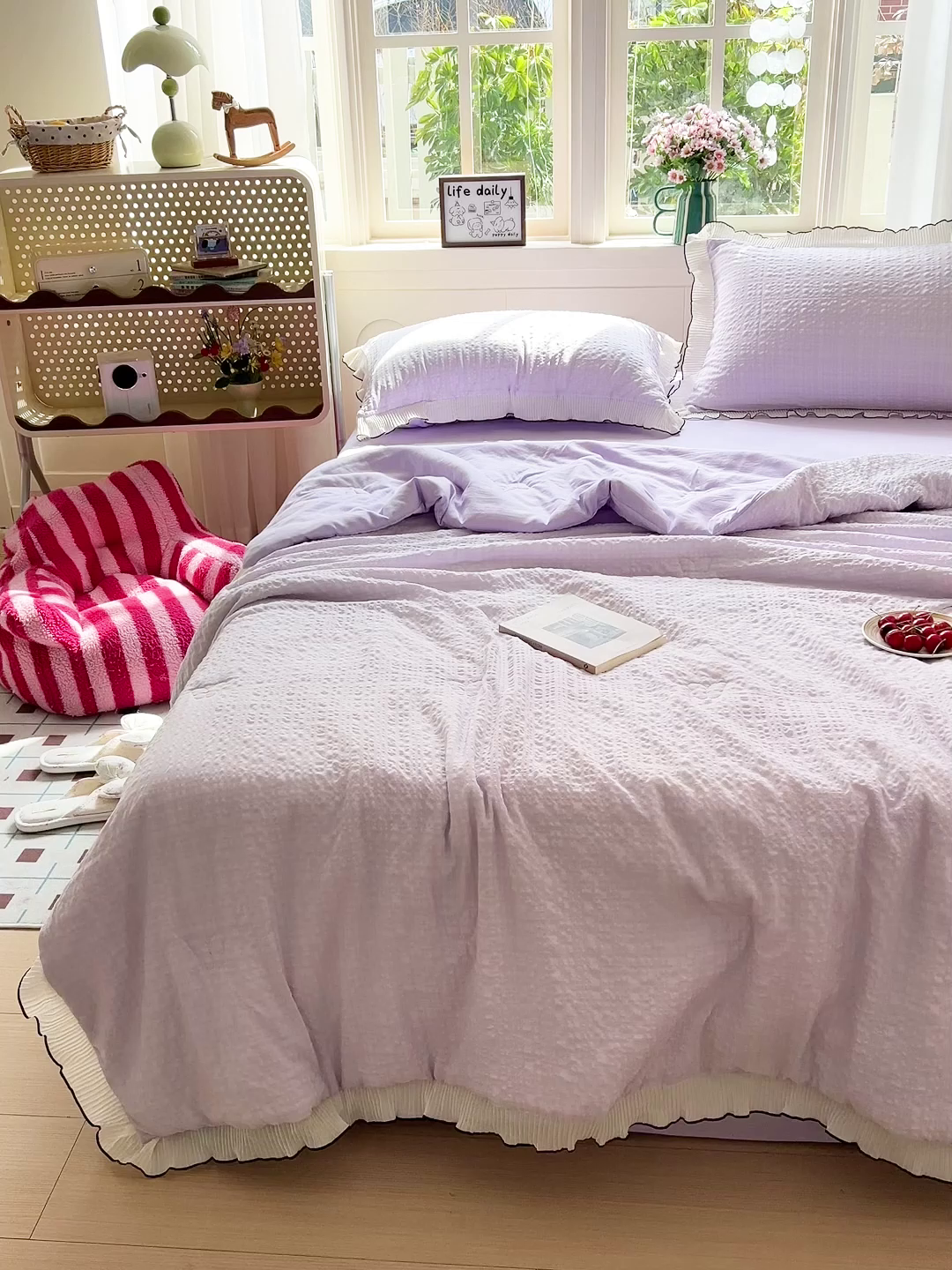 91家纺网 家纺一手货源 找家纺 寐居家纺 2026新款A类韩式提花泡芙夏被夏凉被空调被 紫雾泡芙