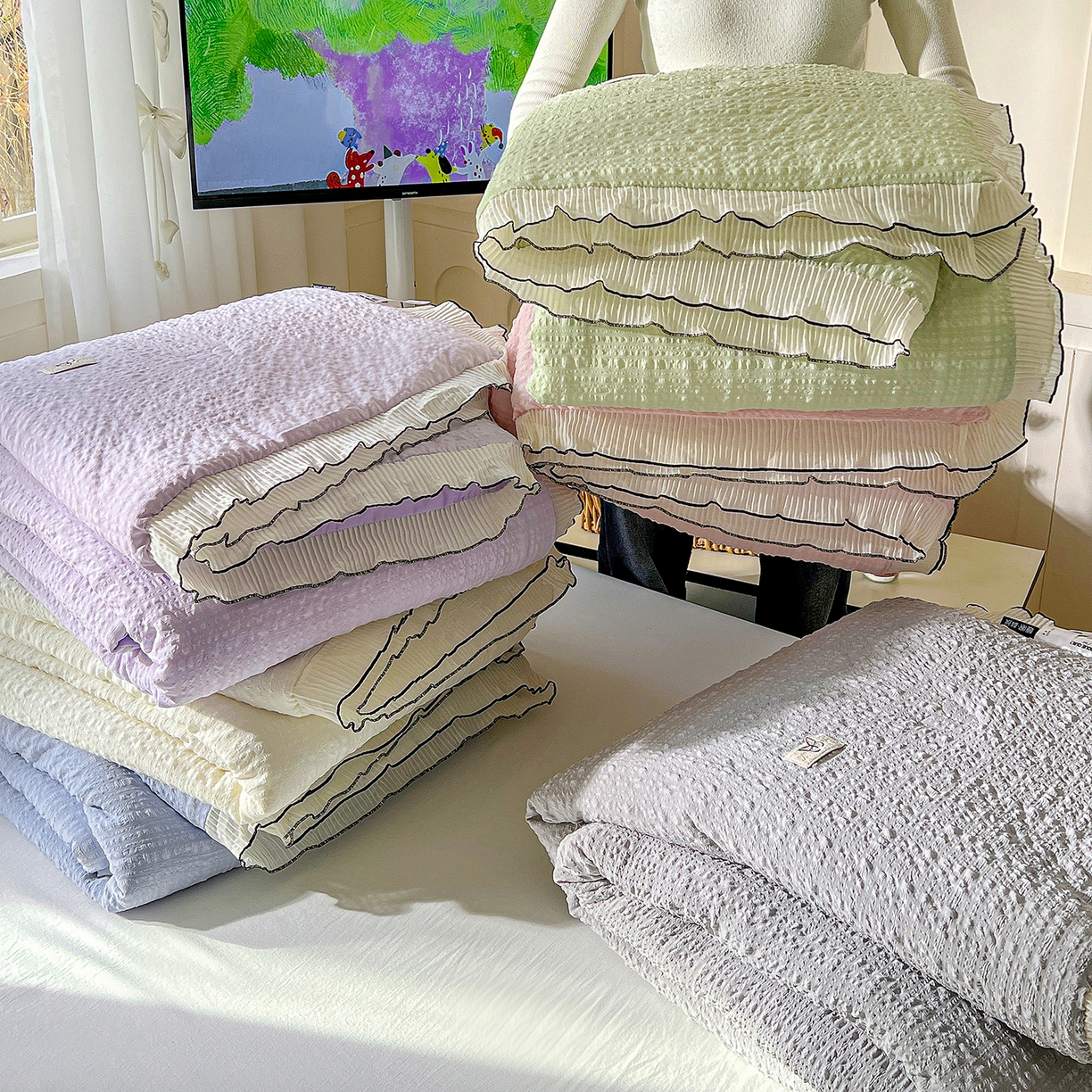 91家纺网 家纺一手货源 找家纺 寐居家纺 2026新款A类韩式提花泡芙夏被夏凉被空调被 组合图仅供展示-不可下单