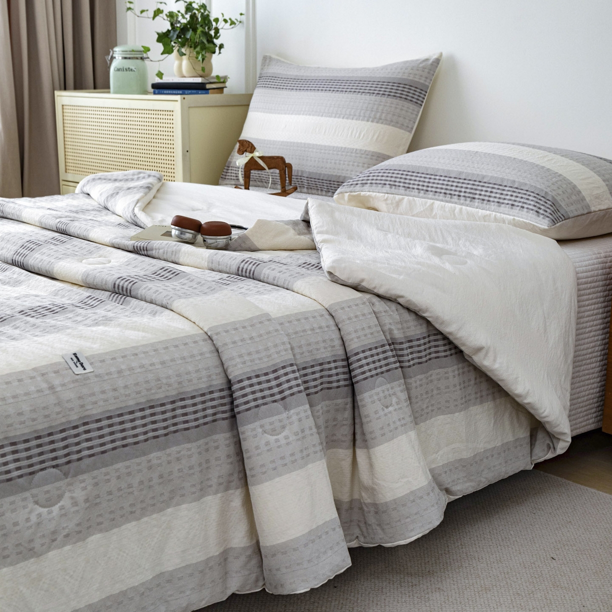 寐居家纺 2026新款柔软素织提花夏被夏凉被空调被 素织·浅灰