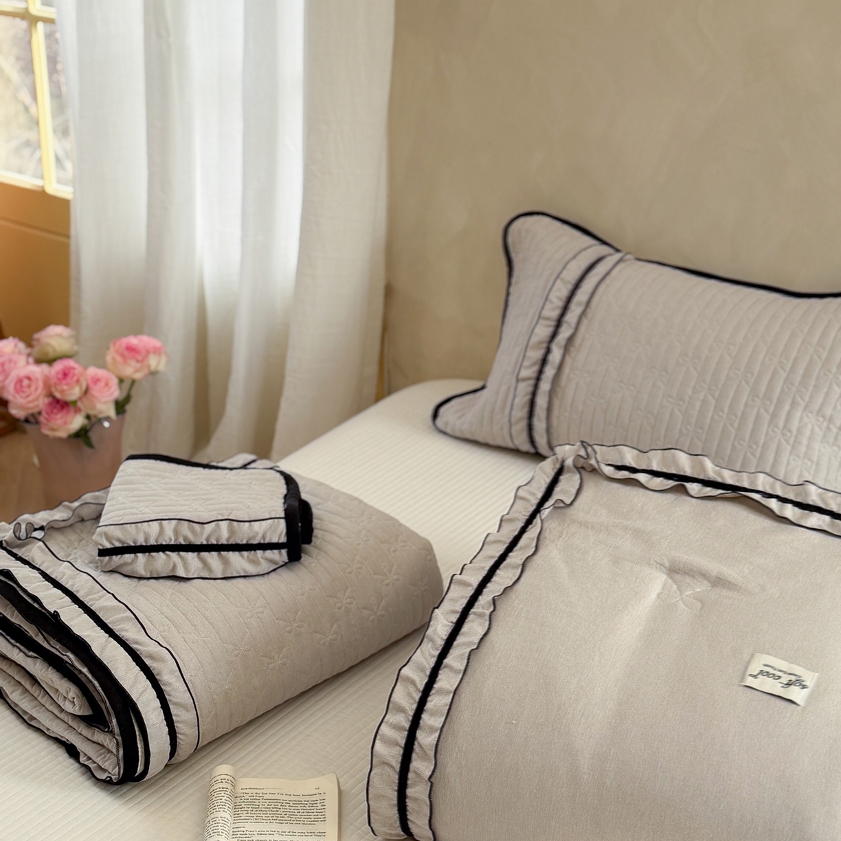 91家纺网 家纺一手货源 找家纺 寐居家纺 2026新款雨露麻夏被床盖四件套 雨露-奶茶棕