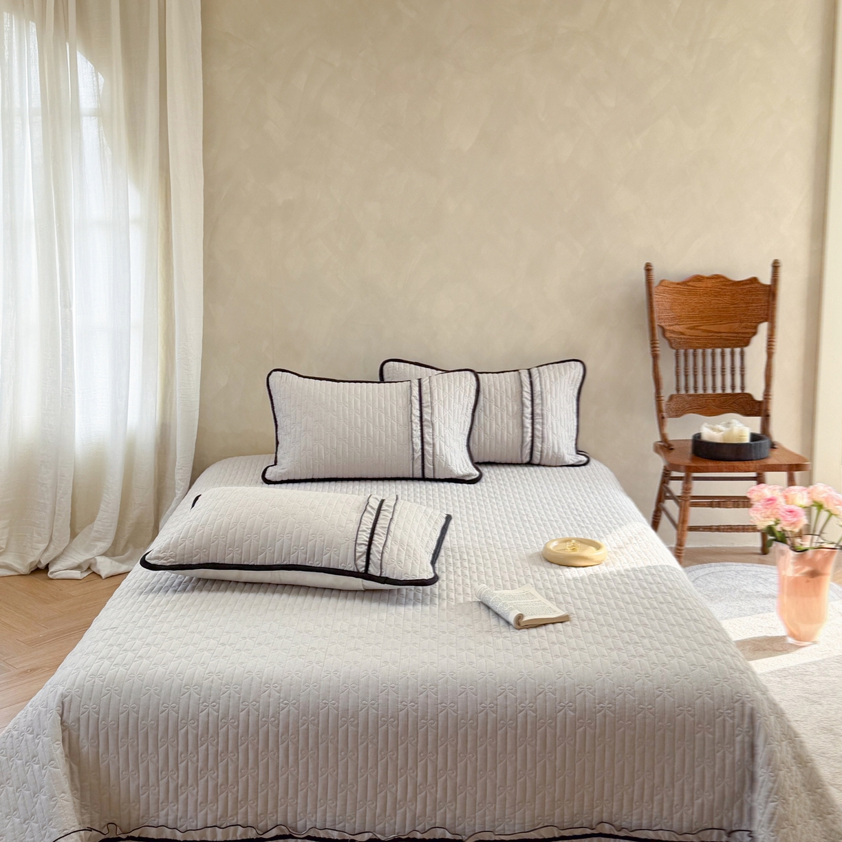 91家纺网 家纺一手货源 找家纺 寐居家纺 2026新款雨露麻夏被床盖四件套 雨露-奶茶棕