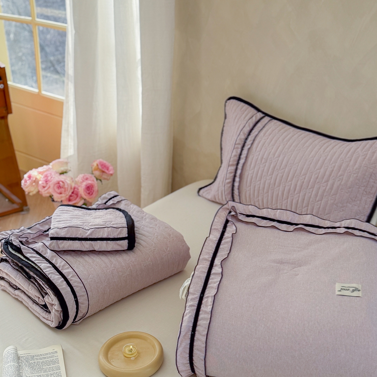 91家纺网 家纺一手货源 找家纺 寐居家纺 2026新款雨露麻夏被床盖四件套 雨露-豆沙紫