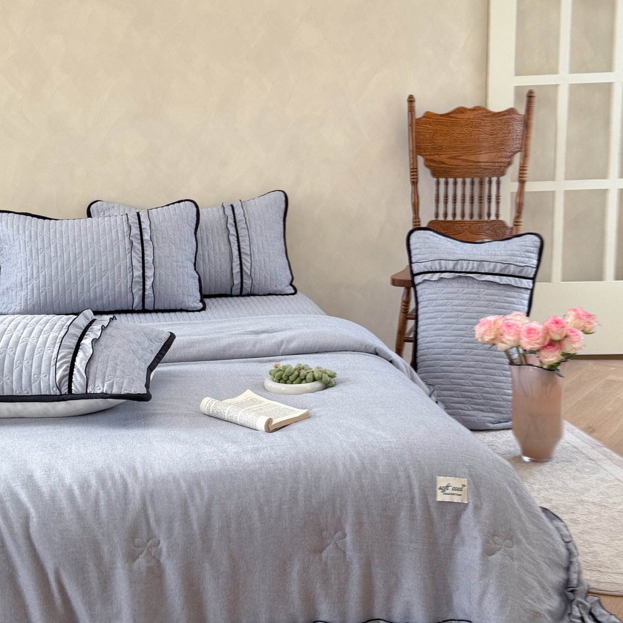 91家纺网 家纺一手货源 找家纺 寐居家纺 2026新款雨露麻夏被床盖四件套 雨露-慕斯蓝