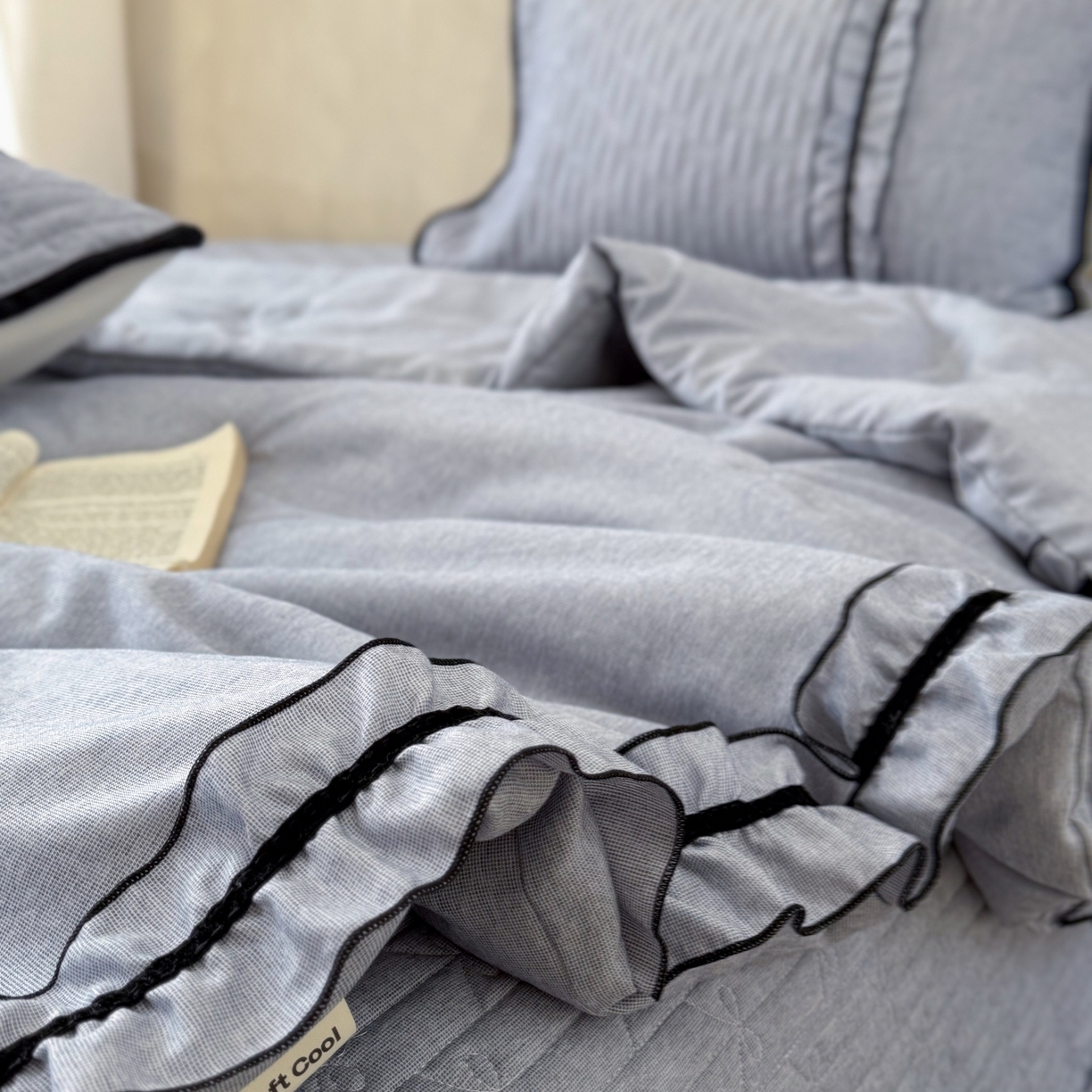 91家纺网 家纺一手货源 找家纺 寐居家纺 2026新款雨露麻夏被床盖四件套 雨露-慕斯蓝