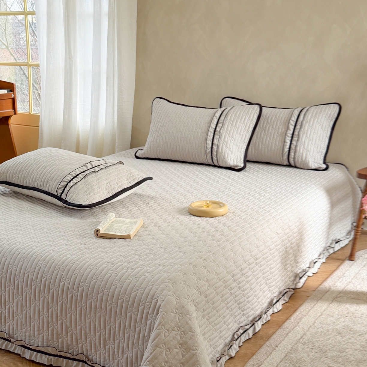 91家纺网 家纺一手货源 找家纺 寐居家纺 2026新款雨露麻夏被床盖四件套 雨露-奶茶棕