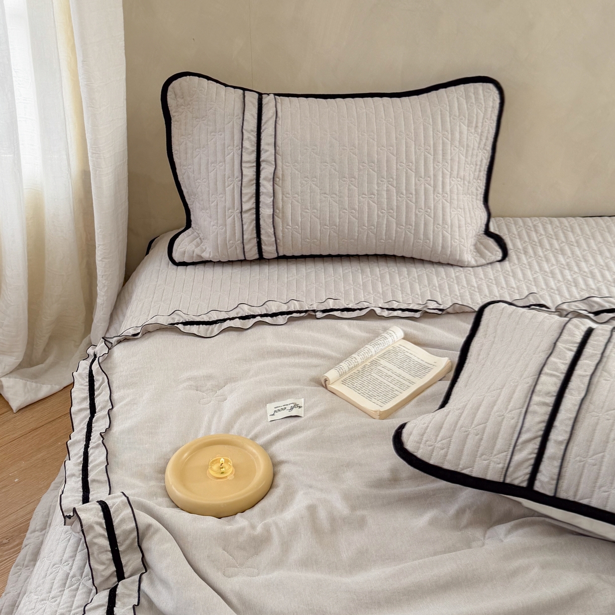 91家纺网 家纺一手货源 找家纺 寐居家纺 2026新款雨露麻夏被床盖四件套 雨露-奶茶棕