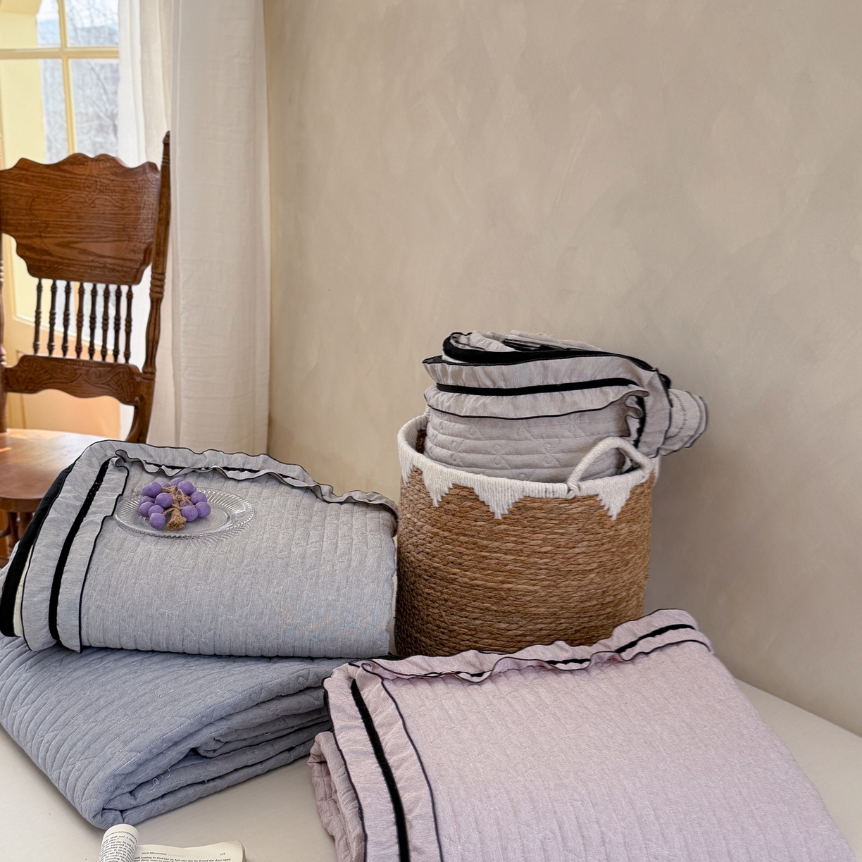 91家纺网 家纺一手货源 找家纺 寐居家纺 2026新款雨露麻夏被床盖四件套 组合图仅供展示-不可下单