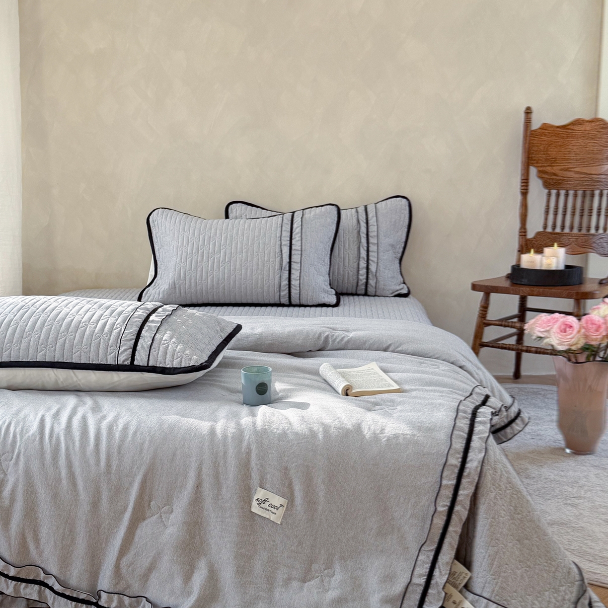 91家纺网 家纺一手货源 找家纺 寐居家纺 2026新款雨露麻夏被床盖四件套 雨露-信风灰