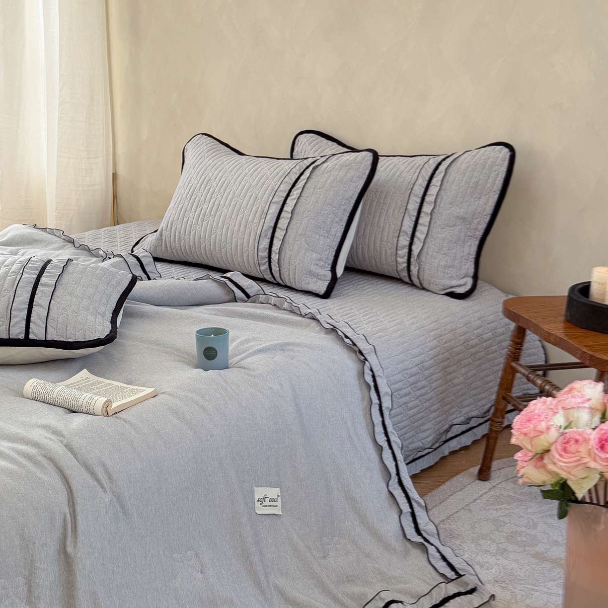 91家纺网 家纺一手货源 找家纺 寐居家纺 2026新款雨露麻夏被床盖四件套 雨露-信风灰