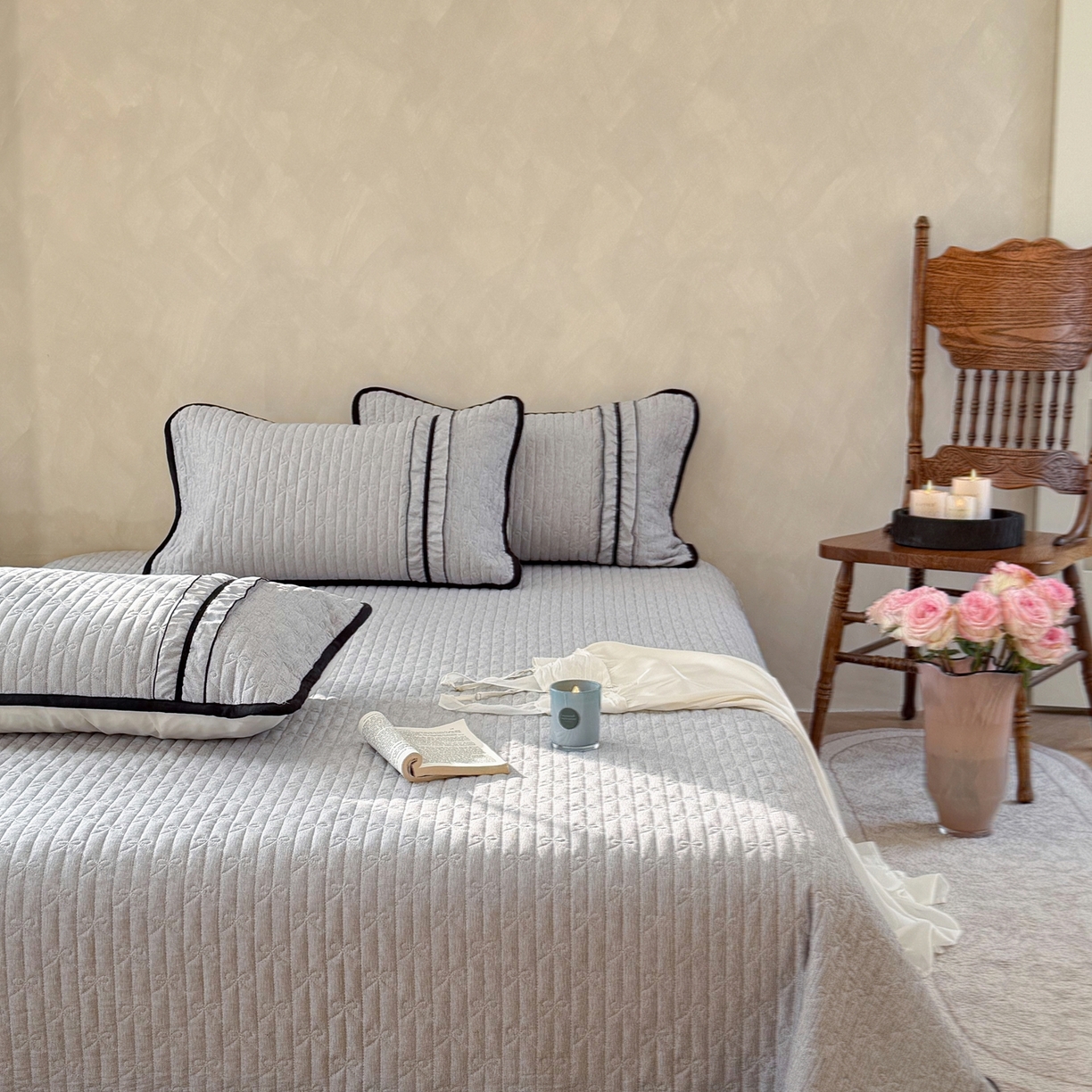 91家纺网 家纺一手货源 找家纺 寐居家纺 2026新款雨露麻夏被床盖四件套 雨露-信风灰