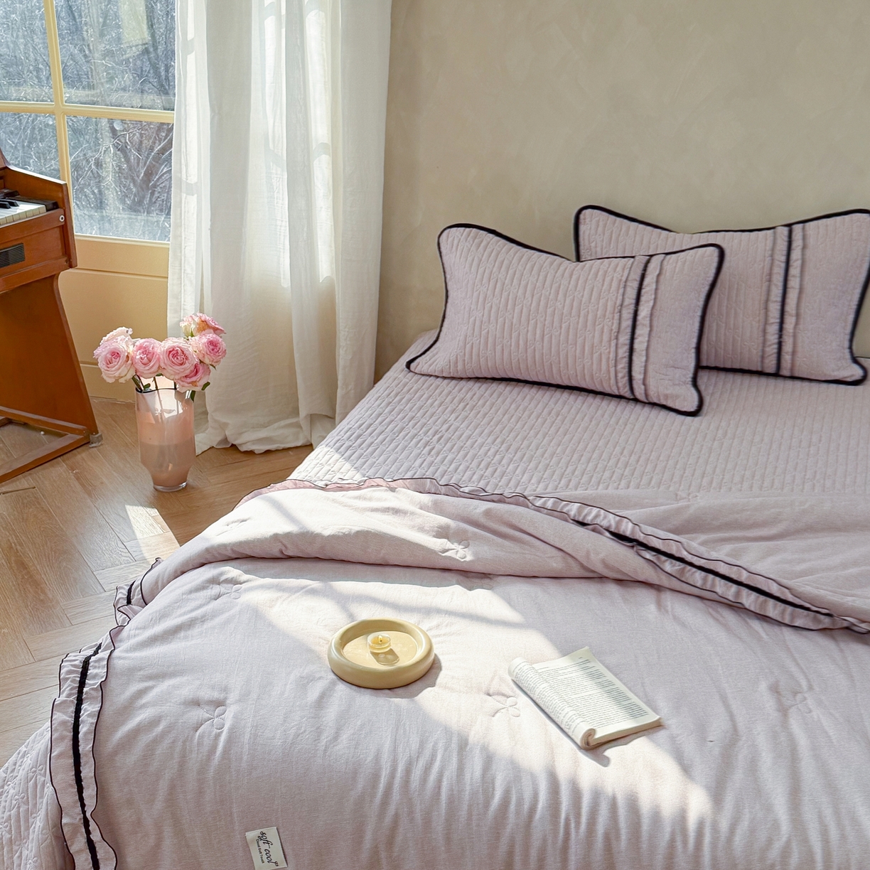 91家纺网 家纺一手货源 找家纺 寐居家纺 2026新款雨露麻夏被床盖四件套 雨露-豆沙紫