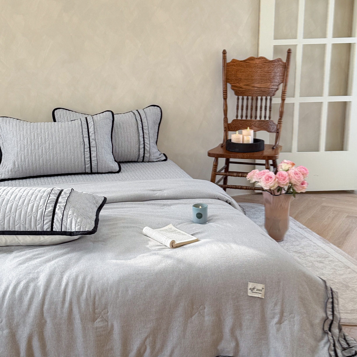 91家纺网 家纺一手货源 找家纺 寐居家纺 2026新款雨露麻夏被床盖四件套 雨露-信风灰