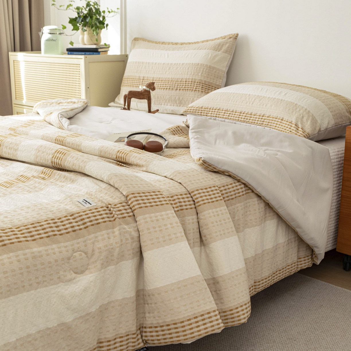 寐居家纺 2026新款柔软素织提花夏被夏凉被空调被 素织·浅咖