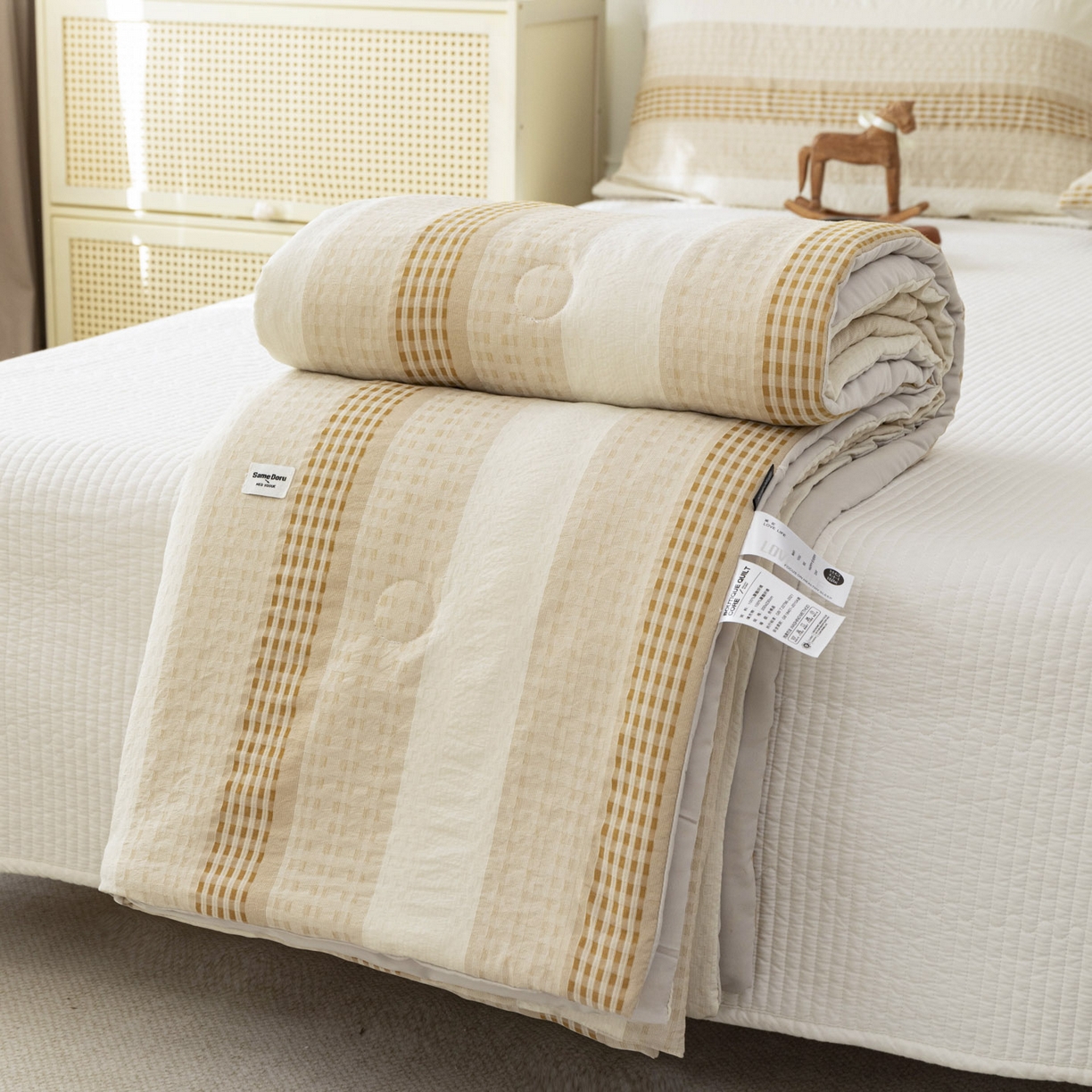 91家纺网 家纺一手货源 找家纺 寐居家纺 2026新款柔软素织提花夏被夏凉被空调被 素织·浅咖