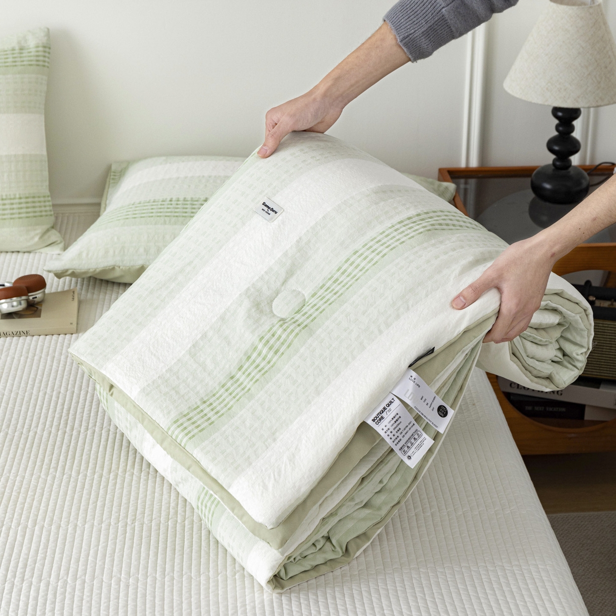 91家纺网 家纺一手货源 找家纺 寐居家纺 2026新款柔软素织提花夏被夏凉被空调被 素织·浅绿