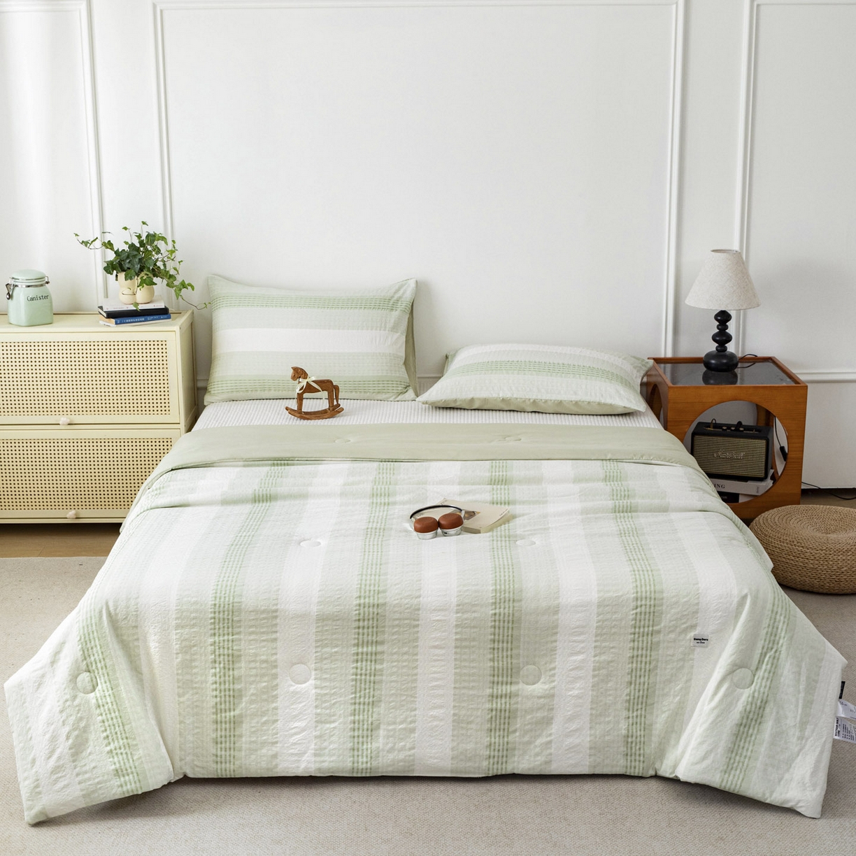 91家纺网 家纺一手货源 找家纺 寐居家纺 2026新款柔软素织提花夏被夏凉被空调被 素织·浅绿