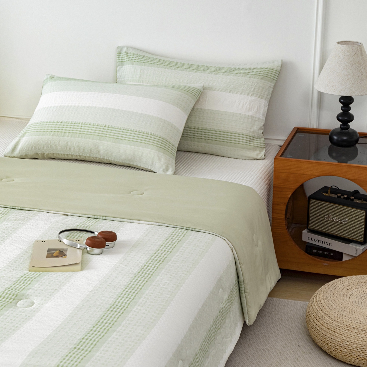 91家纺网 家纺一手货源 找家纺 寐居家纺 2026新款柔软素织提花夏被夏凉被空调被 素织·浅绿