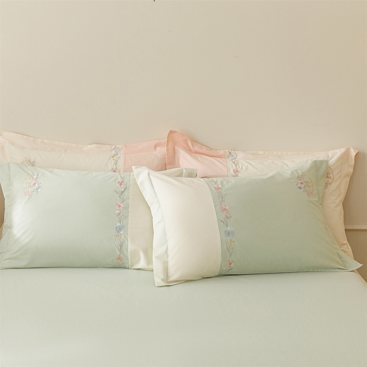 91家纺网 家纺一手货源 找家纺 艾莱家纺 2026春夏新款全棉纯棉水洗棉刺绣加厚四件套-希蕴 希蕴-螺旋藻绿