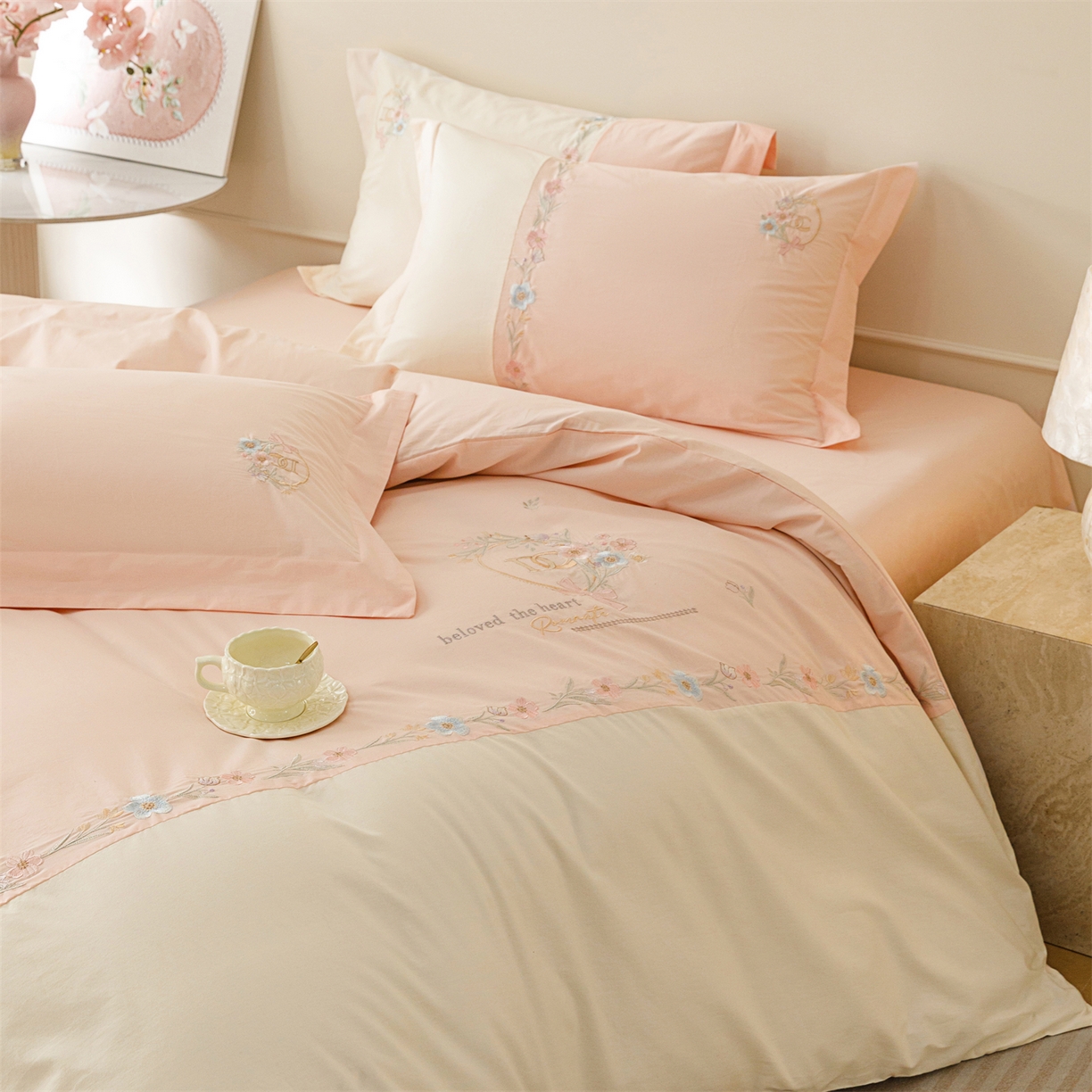 91家纺网 家纺一手货源 找家纺 艾莱家纺 2026春夏新款全棉纯棉水洗棉刺绣加厚四件套-希蕴 希蕴-淡紫粉