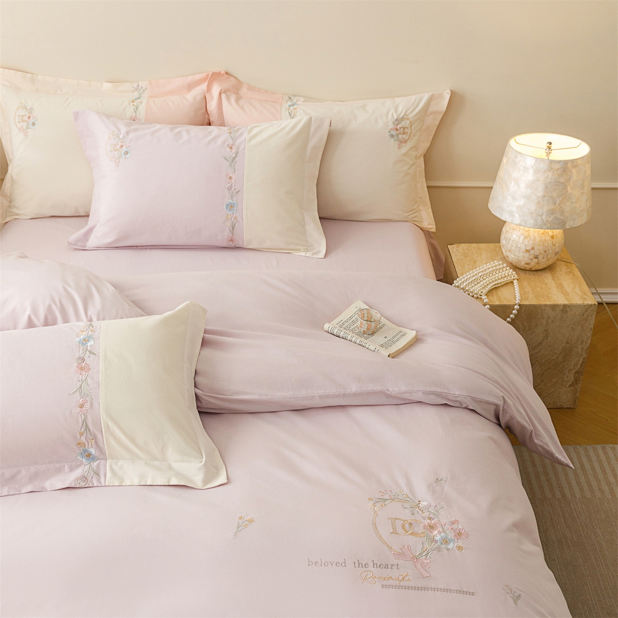 91家纺网 家纺一手货源 找家纺 艾莱家纺 2026春夏新款全棉纯棉水洗棉刺绣加厚四件套-希蕴 希蕴-微微紫