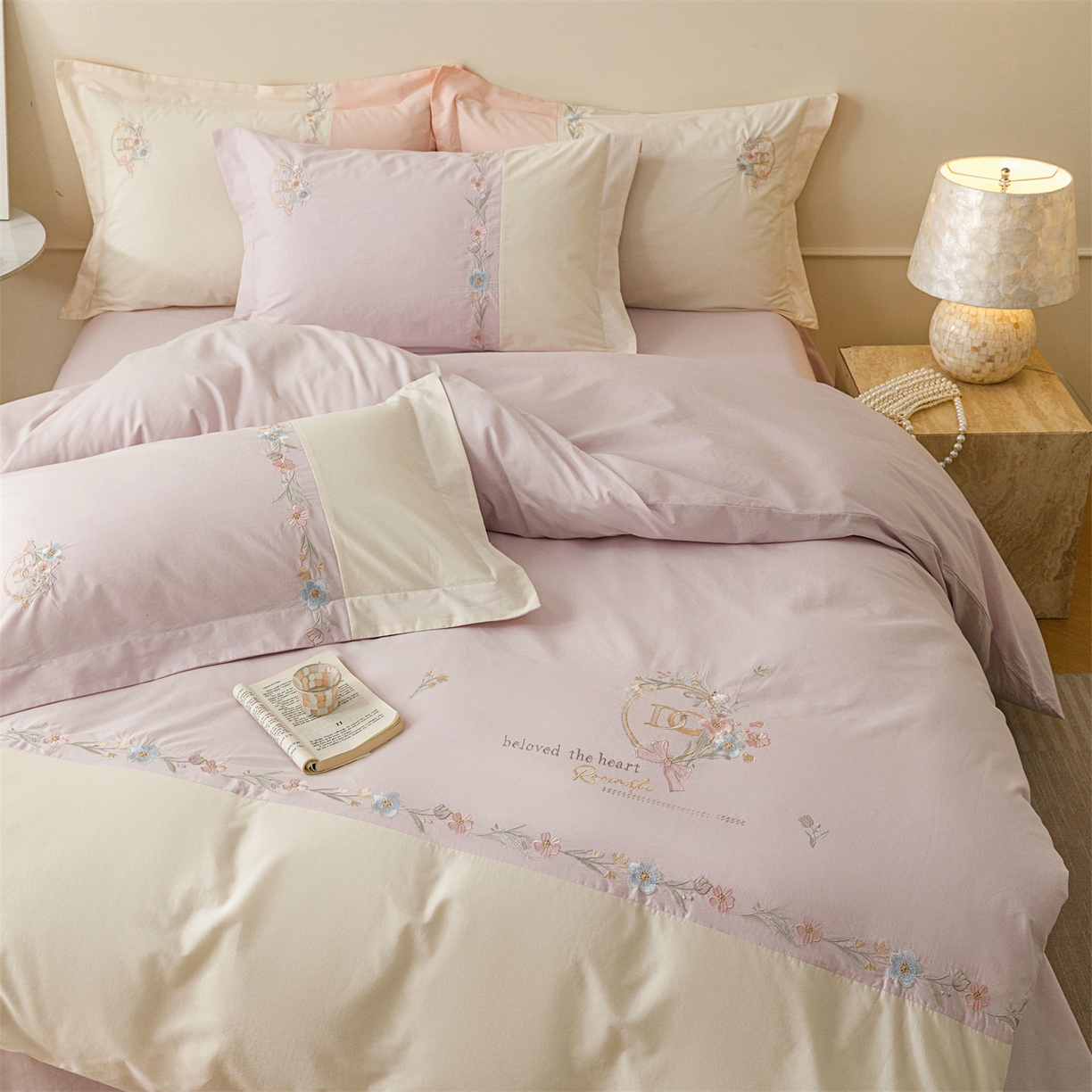 91家纺网 家纺一手货源 找家纺 艾莱家纺 2026春夏新款全棉纯棉水洗棉刺绣加厚四件套-希蕴 希蕴-微微紫