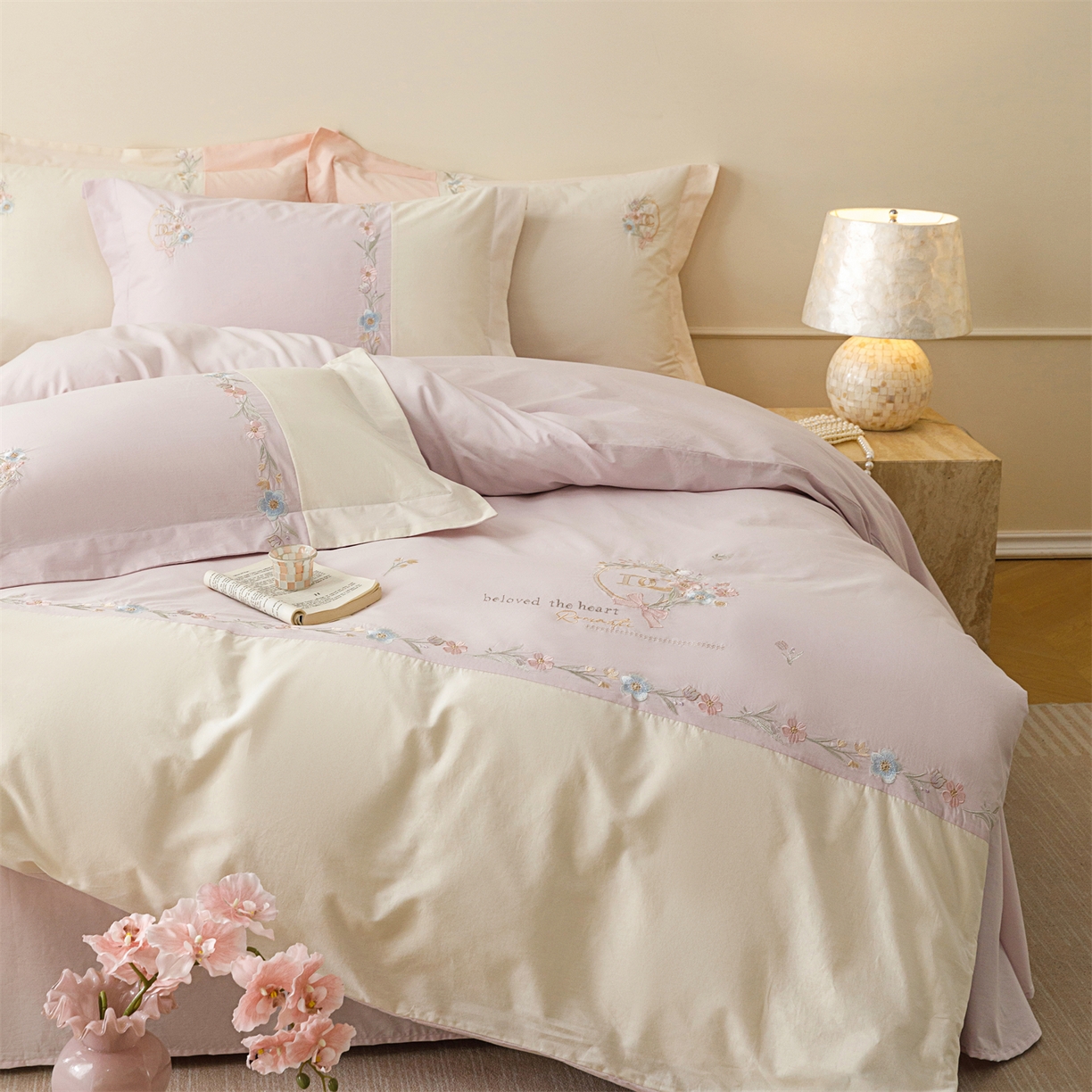 91家纺网 家纺一手货源 找家纺 艾莱家纺 2026春夏新款全棉纯棉水洗棉刺绣加厚四件套-希蕴 希蕴-微微紫