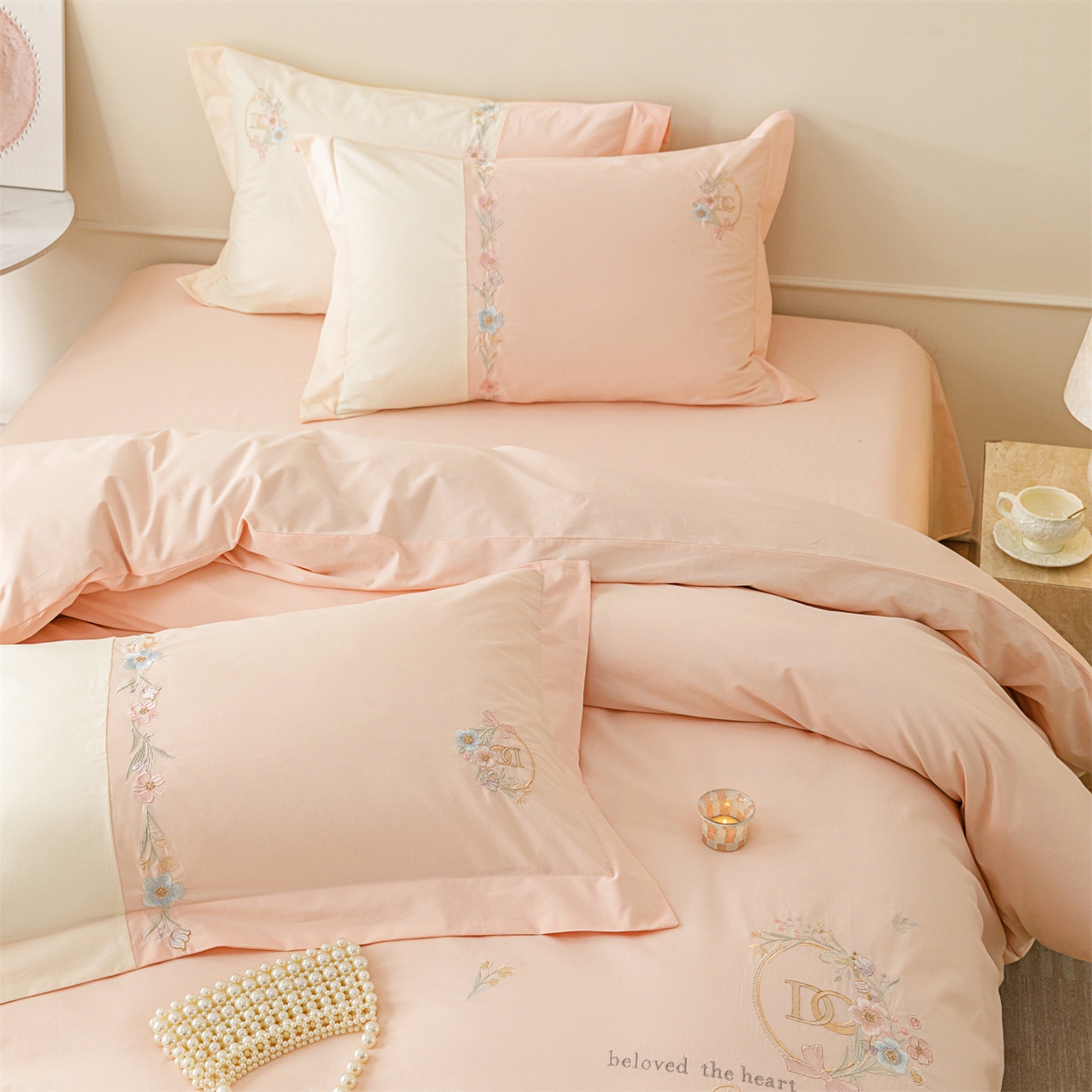 91家纺网 家纺一手货源 找家纺 艾莱家纺 2026春夏新款全棉纯棉水洗棉刺绣加厚四件套-希蕴 希蕴-淡紫粉