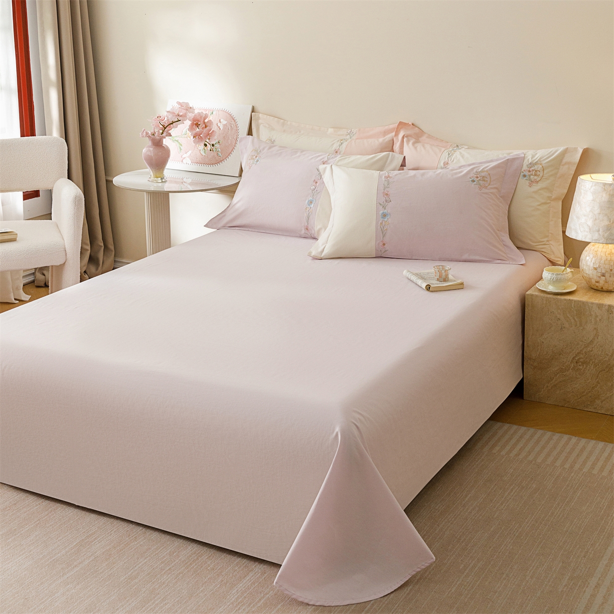 91家纺网 家纺一手货源 找家纺 艾莱家纺 2026春夏新款全棉纯棉水洗棉刺绣加厚四件套-希蕴 希蕴-微微紫