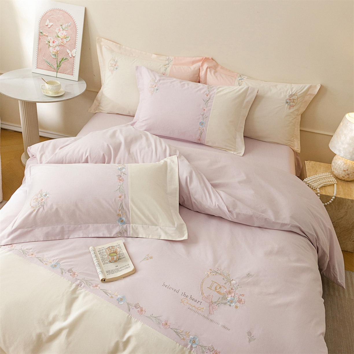 91家纺网 家纺一手货源 找家纺 艾莱家纺 2026春夏新款全棉纯棉水洗棉刺绣加厚四件套-希蕴 希蕴-微微紫