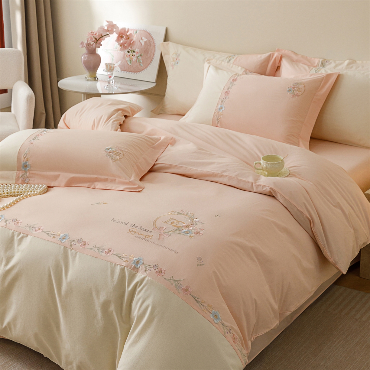 91家纺网 家纺一手货源 找家纺 艾莱家纺 2026春夏新款全棉纯棉水洗棉刺绣加厚四件套-希蕴 希蕴-淡紫粉