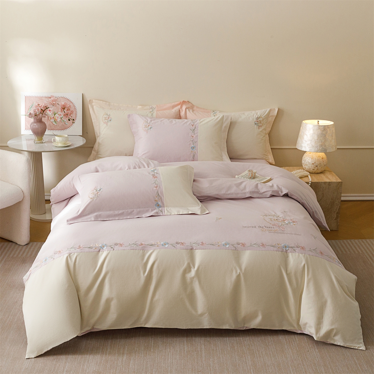 91家纺网 家纺一手货源 找家纺 艾莱家纺 2026春夏新款全棉纯棉水洗棉刺绣加厚四件套-希蕴 希蕴-微微紫