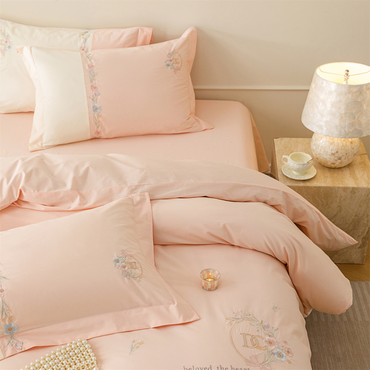 91家纺网 家纺一手货源 找家纺 艾莱家纺 2026春夏新款全棉纯棉水洗棉刺绣加厚四件套-希蕴 希蕴-淡紫粉