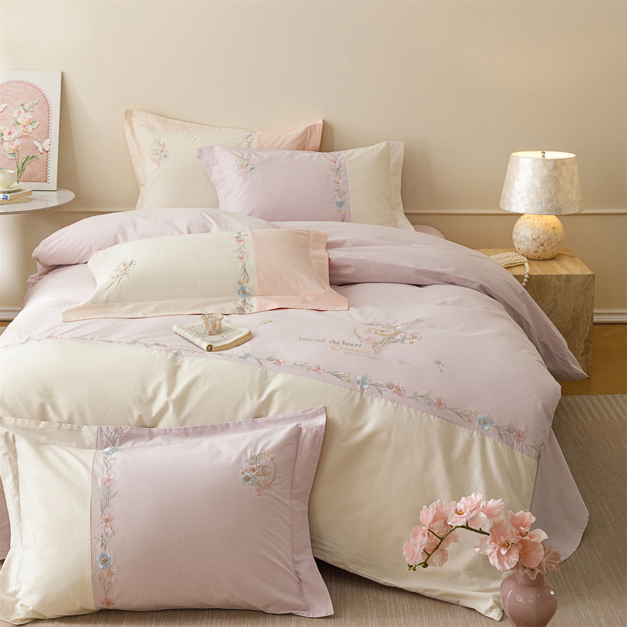 91家纺网 家纺一手货源 找家纺 艾莱家纺 2026春夏新款全棉纯棉水洗棉刺绣加厚四件套-希蕴 希蕴-微微紫