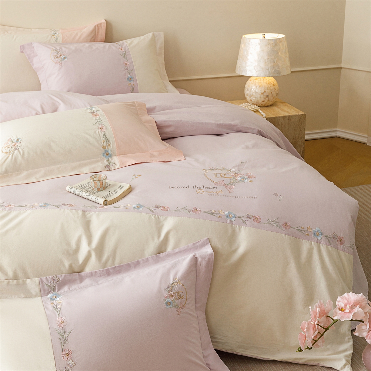 91家纺网 家纺一手货源 找家纺 艾莱家纺 2026春夏新款全棉纯棉水洗棉刺绣加厚四件套-希蕴 希蕴-微微紫