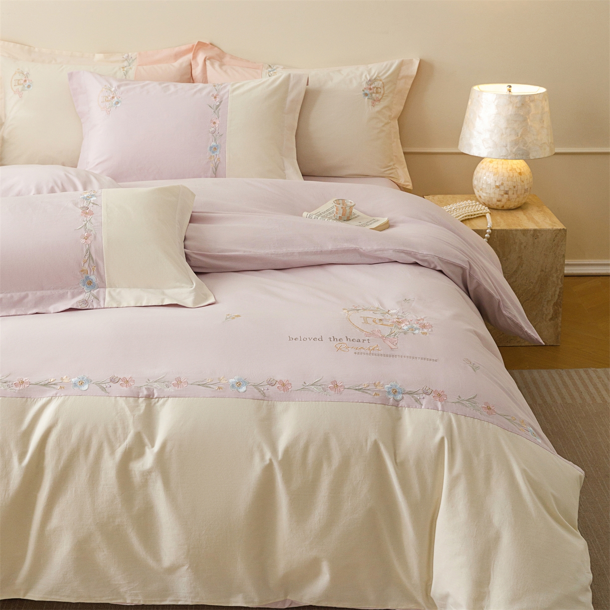 91家纺网 家纺一手货源 找家纺 艾莱家纺 2026春夏新款全棉纯棉水洗棉刺绣加厚四件套-希蕴 希蕴-微微紫