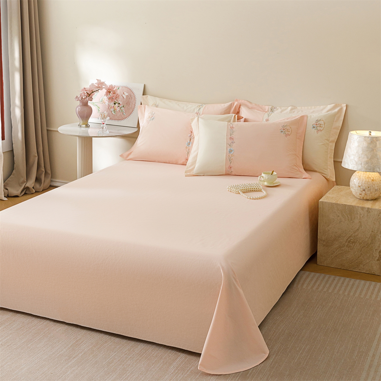 91家纺网 家纺一手货源 找家纺 艾莱家纺 2026春夏新款全棉纯棉水洗棉刺绣加厚四件套-希蕴 希蕴-淡紫粉