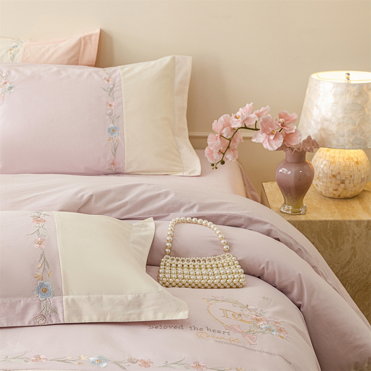 91家纺网 家纺一手货源 找家纺 艾莱家纺 2026春夏新款全棉纯棉水洗棉刺绣加厚四件套-希蕴 希蕴-微微紫