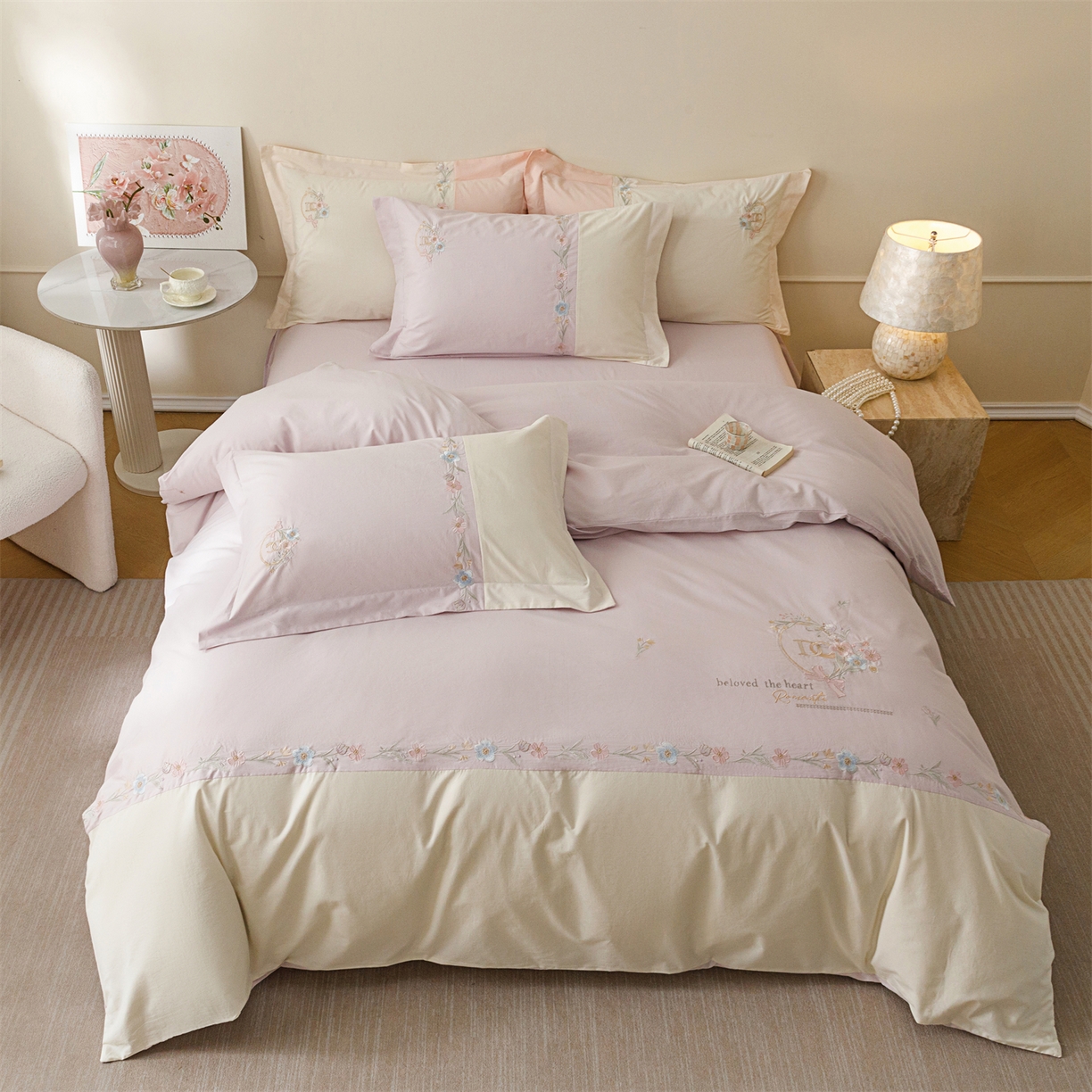 91家纺网 家纺一手货源 找家纺 艾莱家纺 2026春夏新款全棉纯棉水洗棉刺绣加厚四件套-希蕴 希蕴-微微紫