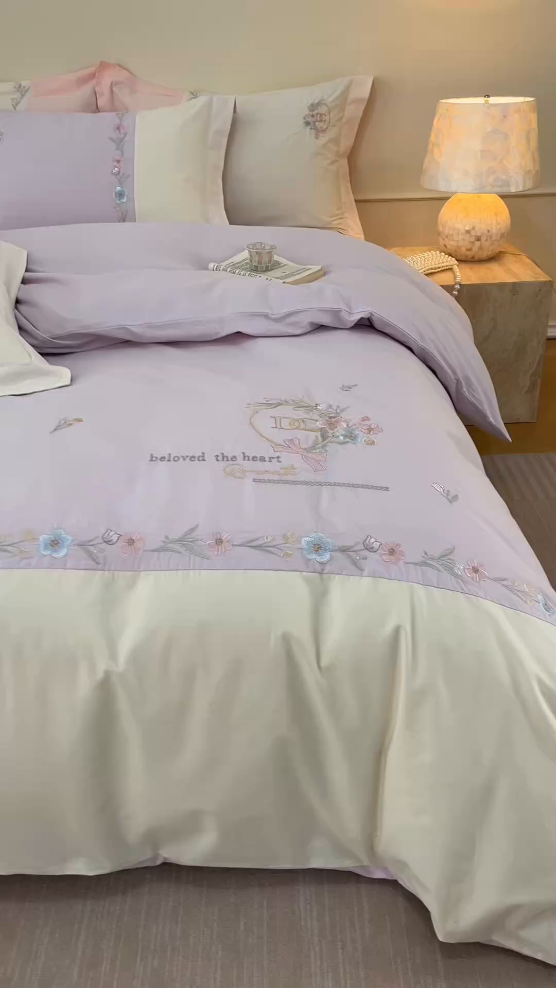 91家纺网 家纺一手货源 找家纺 艾莱家纺 2026春夏新款全棉纯棉水洗棉刺绣加厚四件套-希蕴 希蕴-淡紫粉
