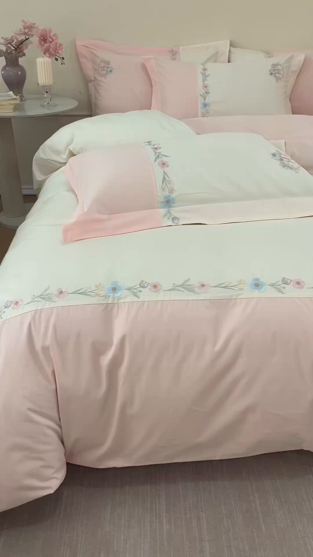 91家纺网 家纺一手货源 找家纺 艾莱家纺 2026春夏新款全棉纯棉水洗棉刺绣加厚四件套-希蕴 希蕴-淡奶油